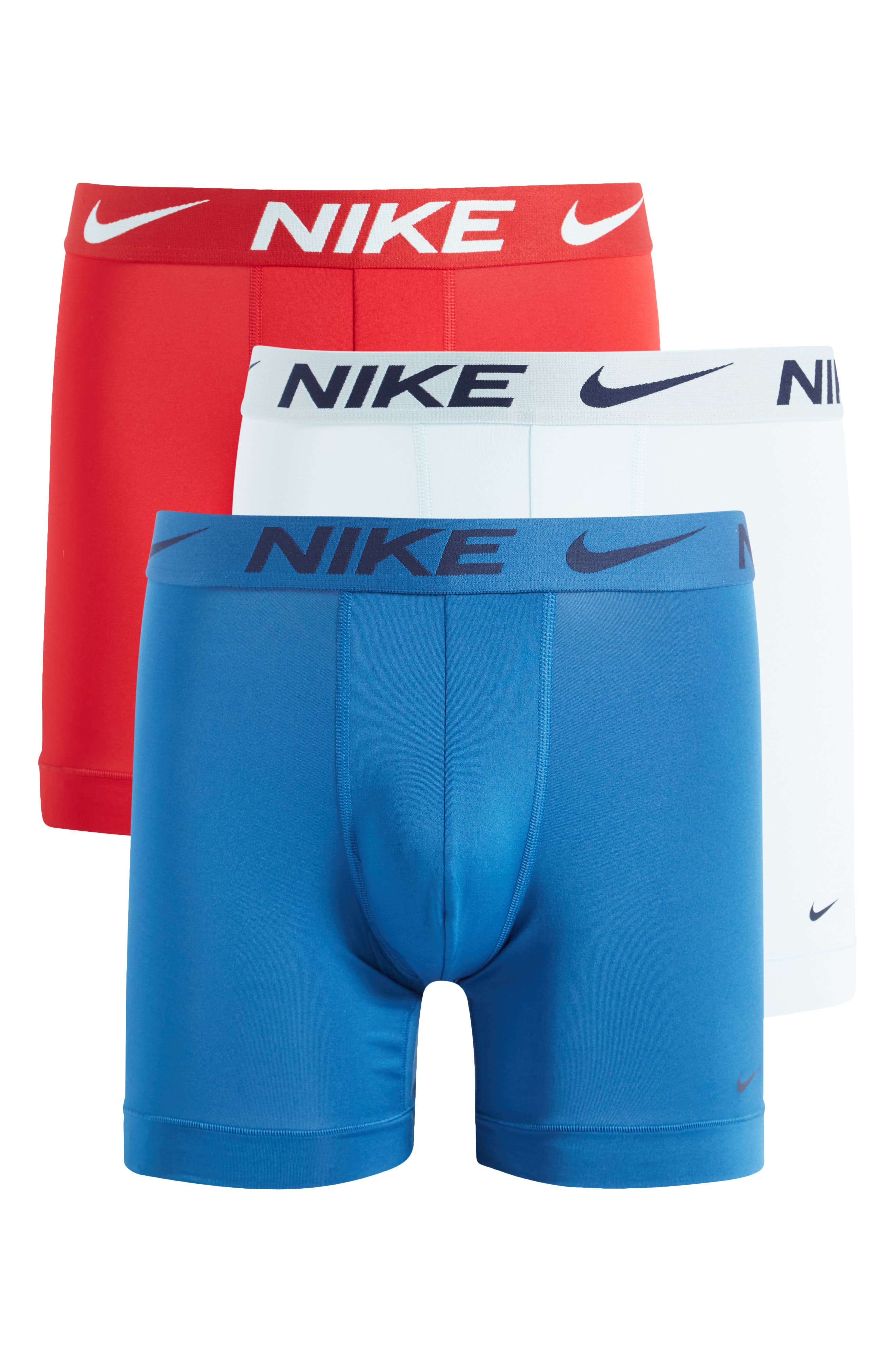 Nike 3-pack Dri-fit Essential Micro Boxer Briefs In Glacier Blue/blue/gym Red