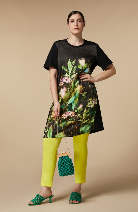 Shop Marina Rinaldi Ezio Floral Jersey & Satin T-shirt Dress In Black