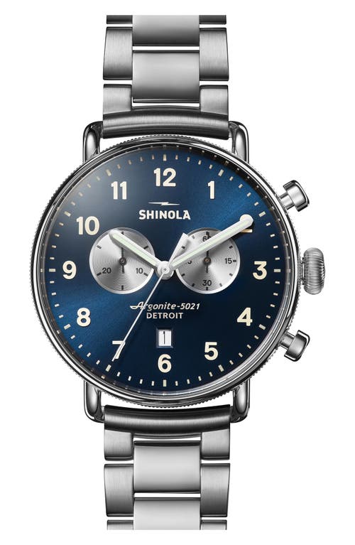 Shop Shinola The Canfield Chronograph Bracelet Watch, 43mm In Midnight Blue/silver
