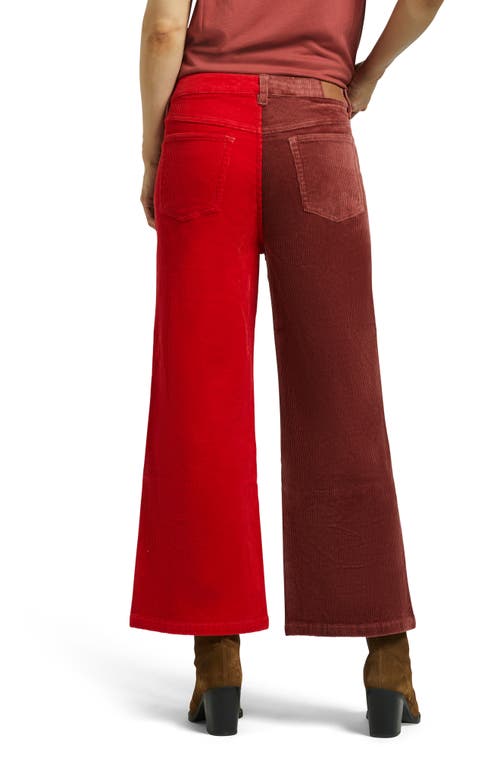 Brixton Margo High Waist Two-tone Crop Cotton Corduroy Pants In Cowhide/mars Red Cord