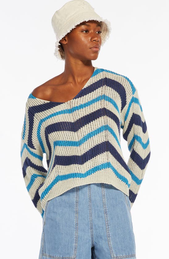 Max Mara Venusia Zigzag-intarsia Linen Jumper In Navy