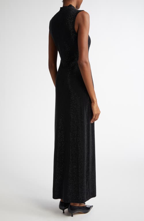 Lela Rose Rhinestone Mock Neck Knit Gown In Black