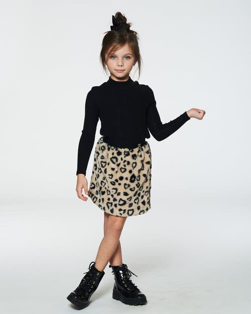Deux Par Deux Girl's Printed Faux Fur Skirt Leopard In Printed Hearts