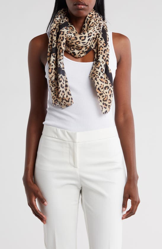Shop Nine West Cheetah Print Square Scarf In Camel