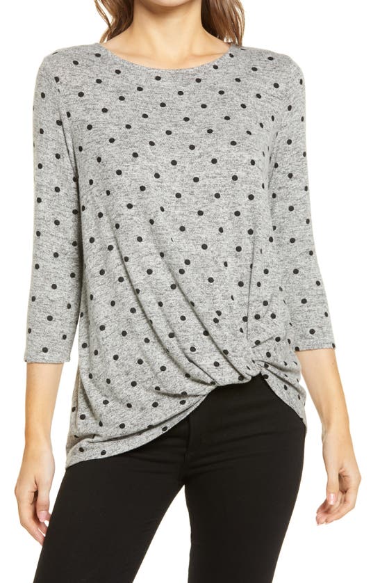 Gibsonlook Gibson Cozy Twist Front Pullover In Heather Grey Dot