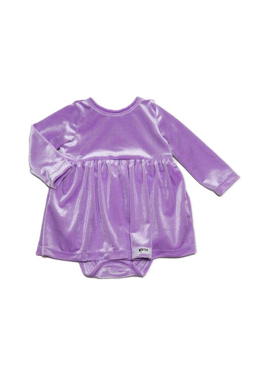 Worthy Threads Stretch Velvet Long Sleeve Bubble Romper In Lavender