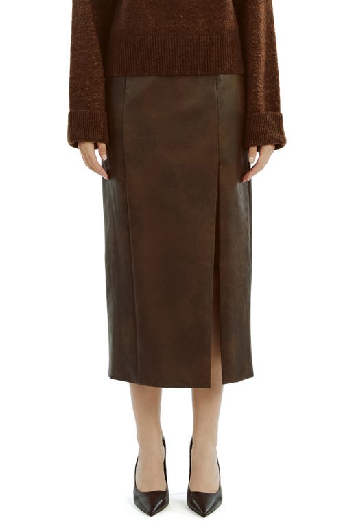 Shop Bardot Dante Faux Leather Midi Skirt In Dark Choco