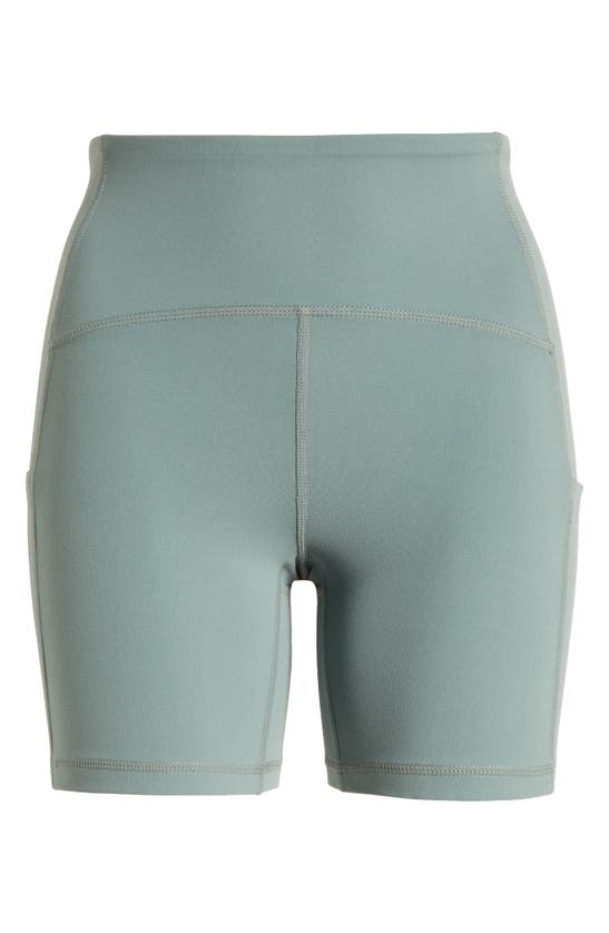 Shop Zella Studio Luxe Pocket Bike Shorts In Grey Thunder