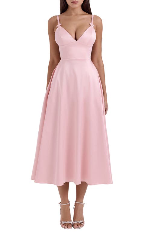 HOUSE OF CB Tiffany Satin Midi Cocktail Dress in English Rose 