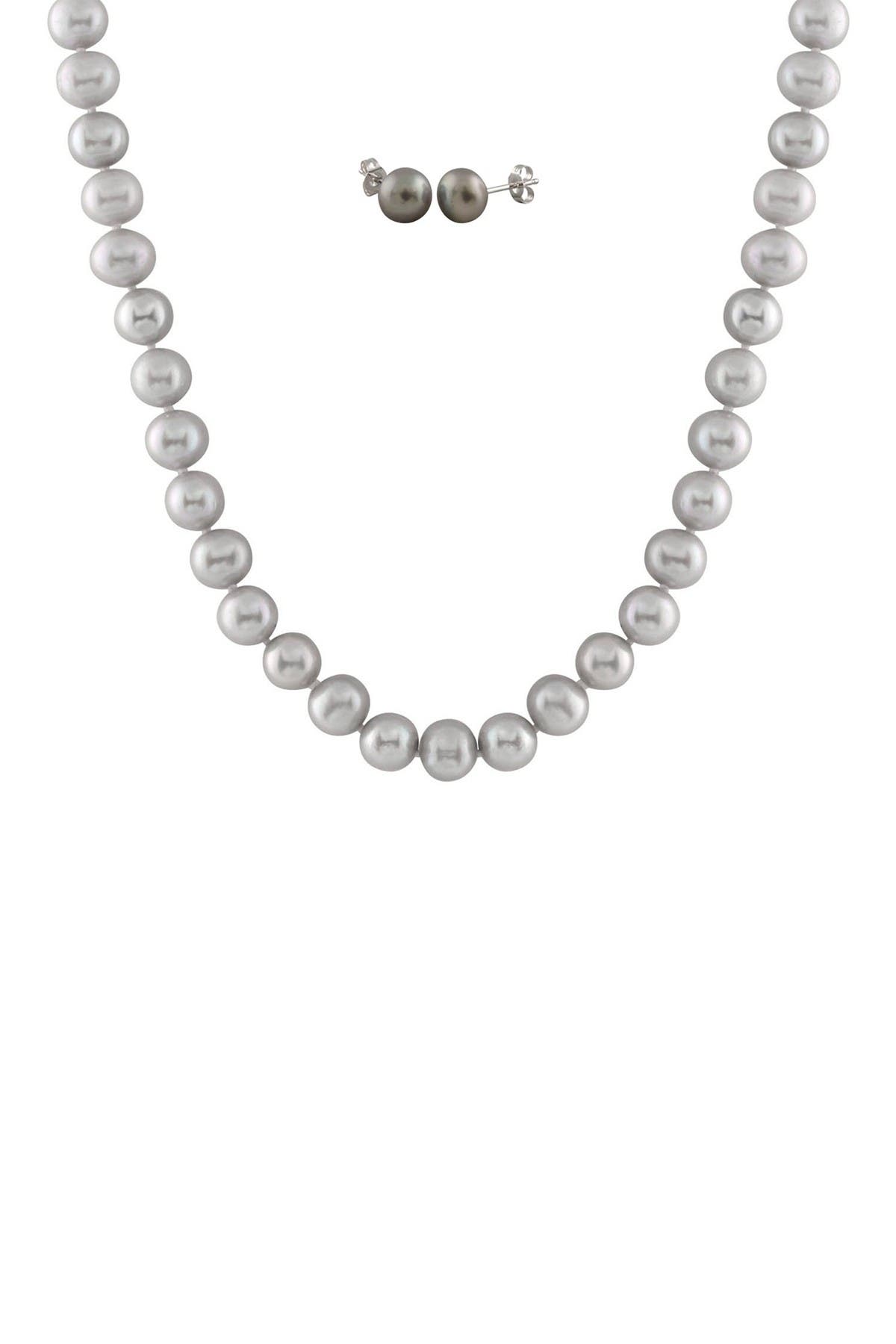 Splendid Pearls 8-8.5mm Freshwater Pearl Necklace & Earrings Set In Gray