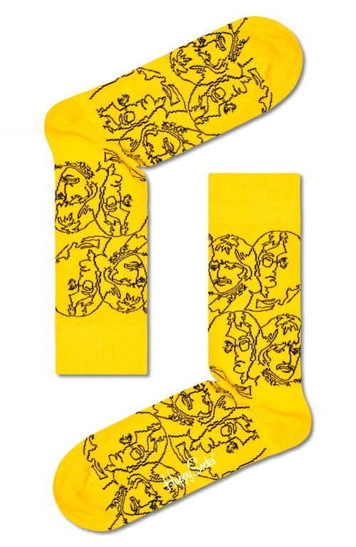 Happy Socks The Beatles Lines Cotton Blend Crew Socks in Medium Yellow