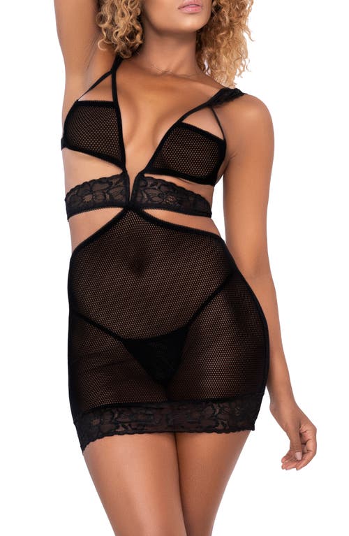 Mapale Cutout Mesh & Lace Chemise in Black at Nordstrom, Size Medium