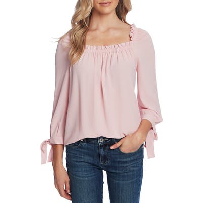 Cece Square Neck Tie Cuff Crepe Top