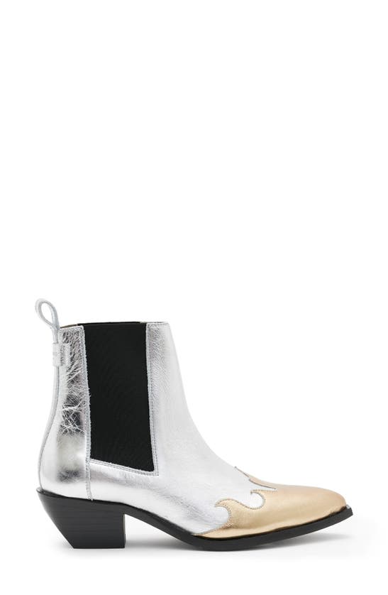 Shop Allsaints Dellaware Pointed Toe Chelsea Boot In Silver/ Gold