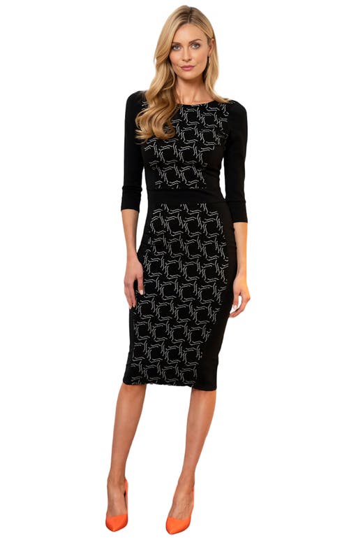 Hotsquash London Clothing Bodycon Ponte Dress With 3/4 Sleeves In Black Pencil Line