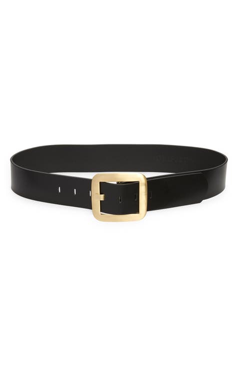 Treasure & Bond Oval Buckle Leather Belt in Black at Nordstrom, Size Medium