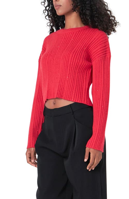 Endless Rose Sequin Crop Sweater In Red