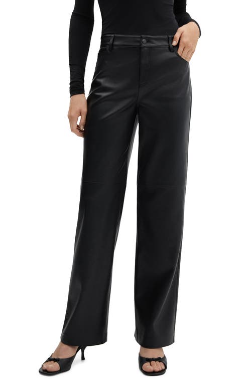 Mango High Waist Straight Leg Faux Leather Pants In Black