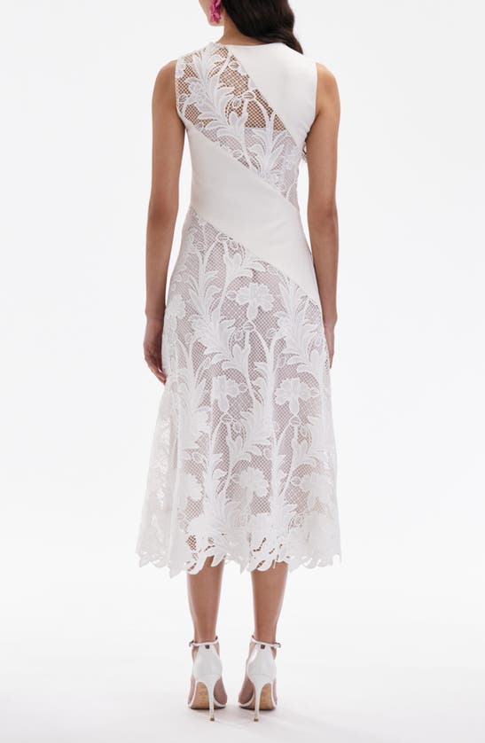 Shop Oscar De La Renta Marbled Carnation Guipure Inset Sleeveless Midi Dress In Off White