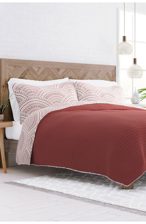 Homespun 3-piece Reversible Scallop Print Quilt Set In Terracotta