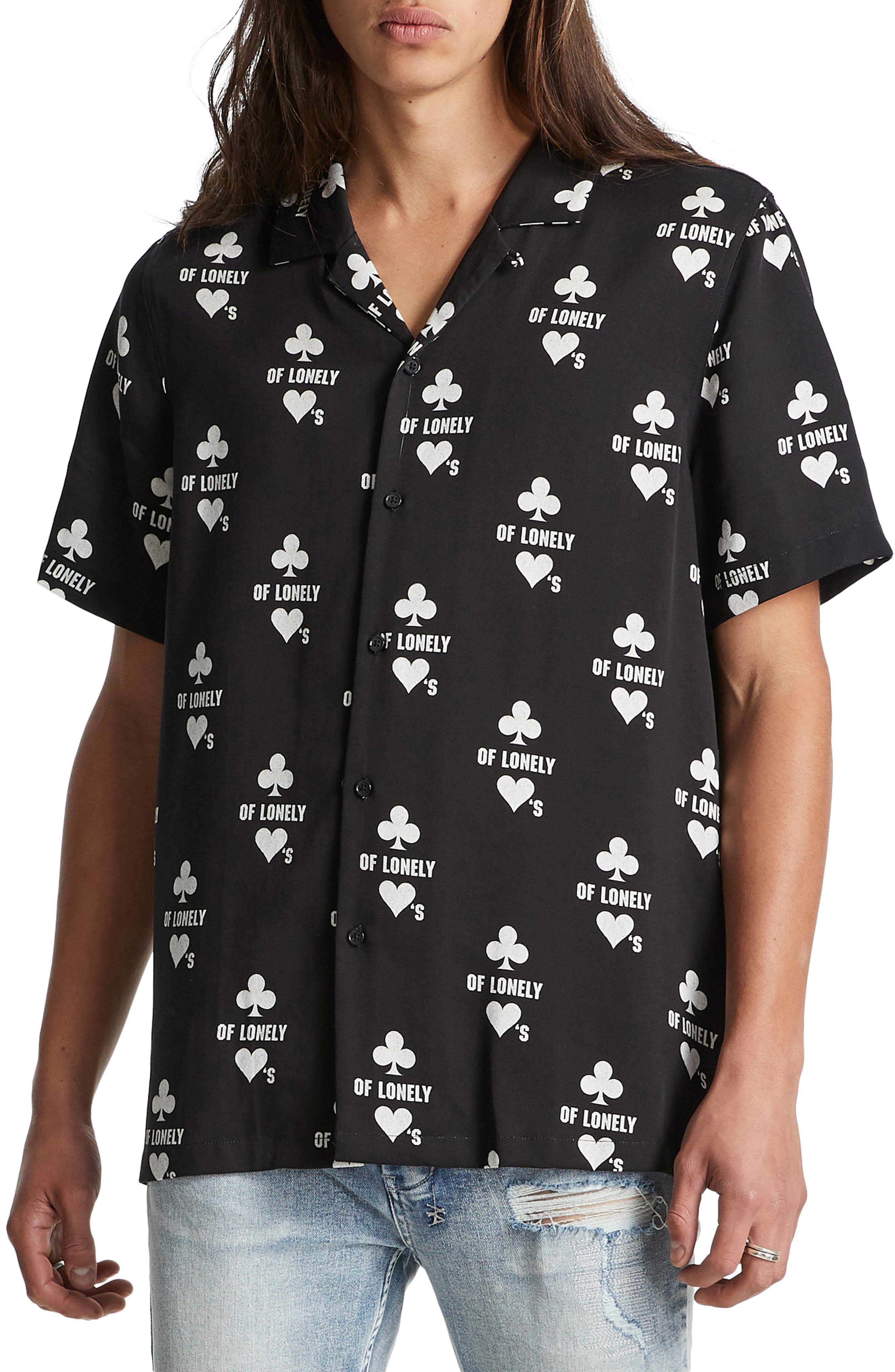 Ksubi Klub of Hearts Relaxed Fit Short Sleeve Button-Up Shirt in Black at Nordstrom, Size Large