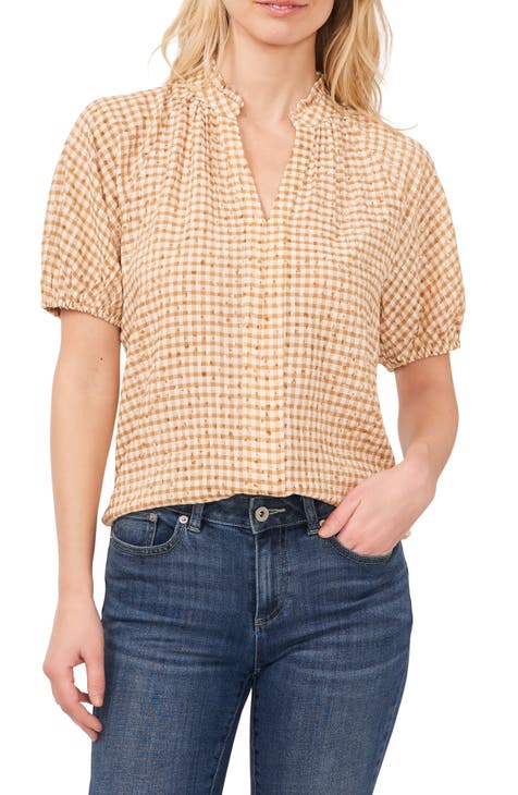 Floral Embroidery Gingham Top
