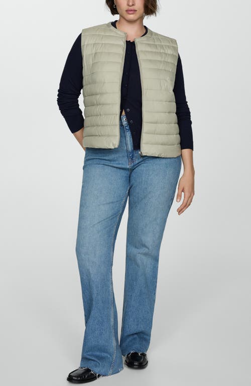 Mango Quilted Front Zip Vest In Light Heather Grey