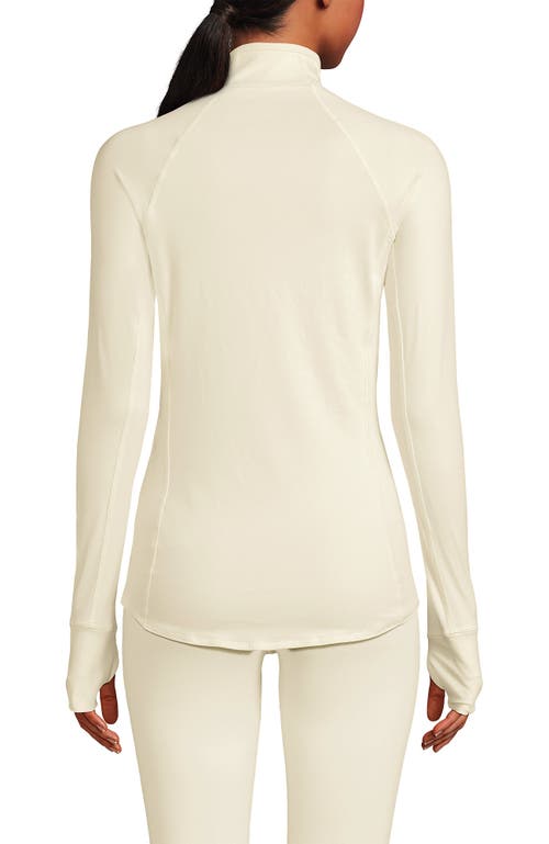 Shop Lands' End Baselayer Cozy Thermaskin Quarter Zip Top In Fresh Ivory