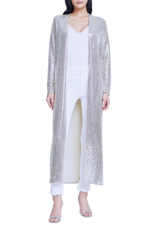L'AGENCE Rasima Sequin Long Cardigan in Silver