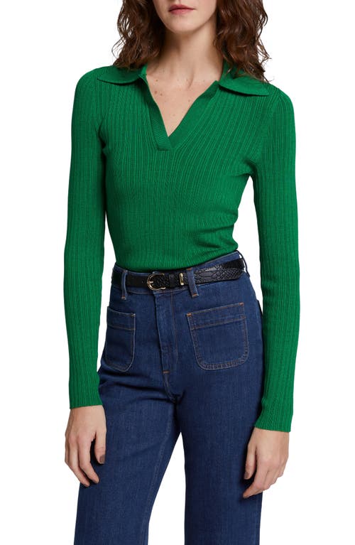 & Other Stories Rib Wool Blend Polo Top in Green