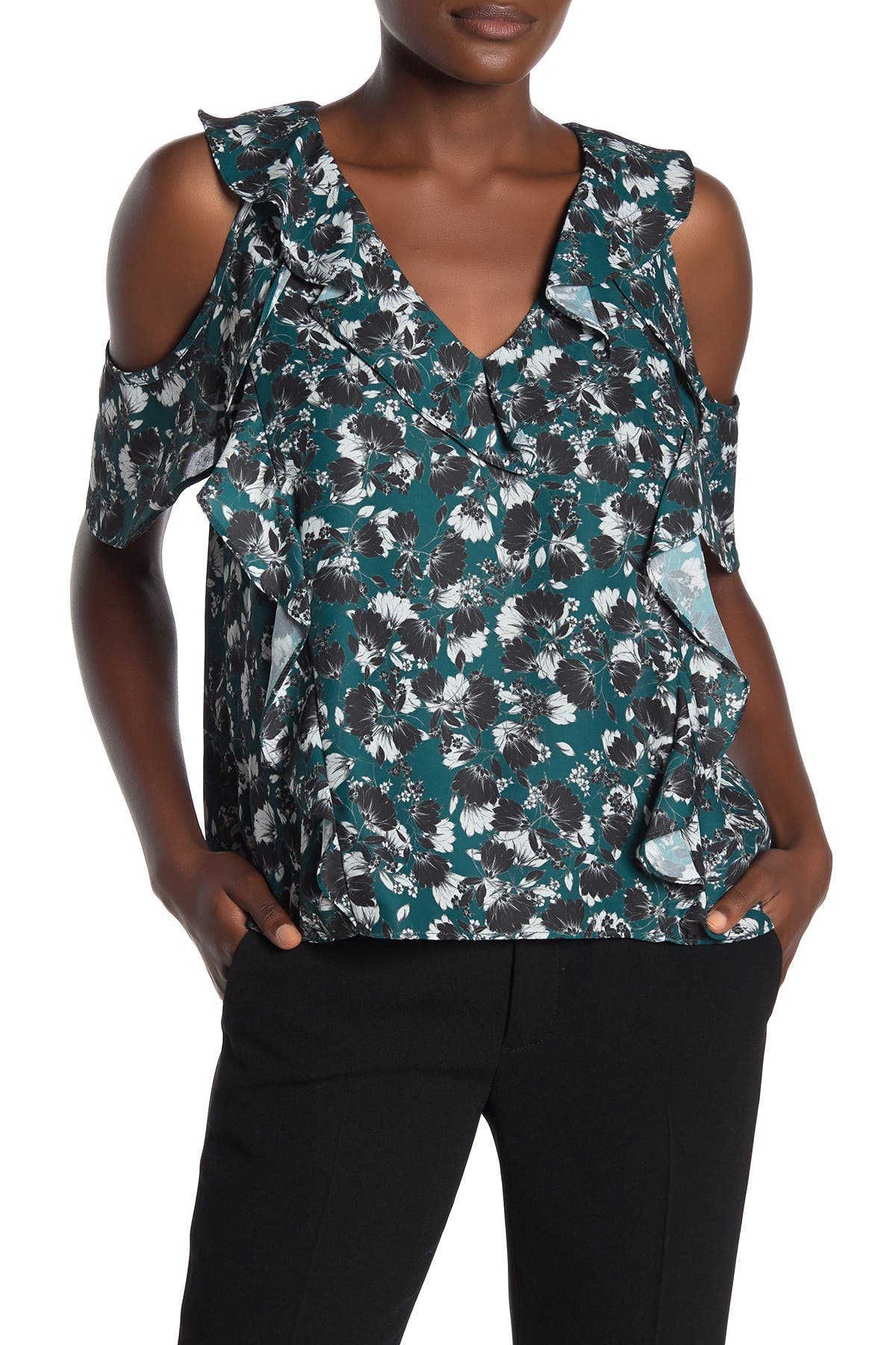 parker cold shoulder ruffle blouse