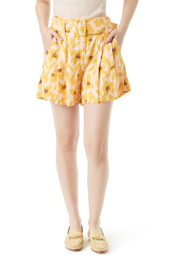 Sam Edelman Romy Print Belted Linen Blend Shorts In Bellini-sunshine Floral