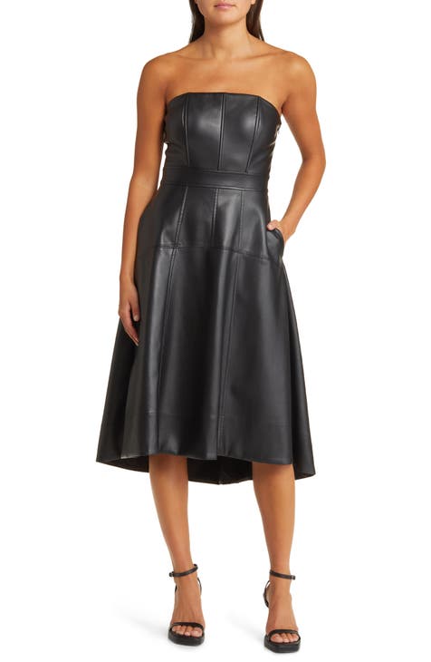 Dawn Faux Leather Strapless Fit & Flare Dress