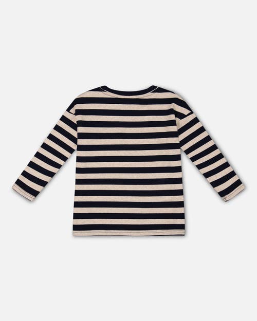 Shop Deux Par Deux Boy's Striped Rib T-shirt Navy In Peacoat