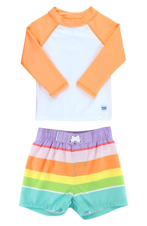 RuggedButts Kids' Island Stripe Two-Piece Rashguard Swimsuit in Multi-Color
