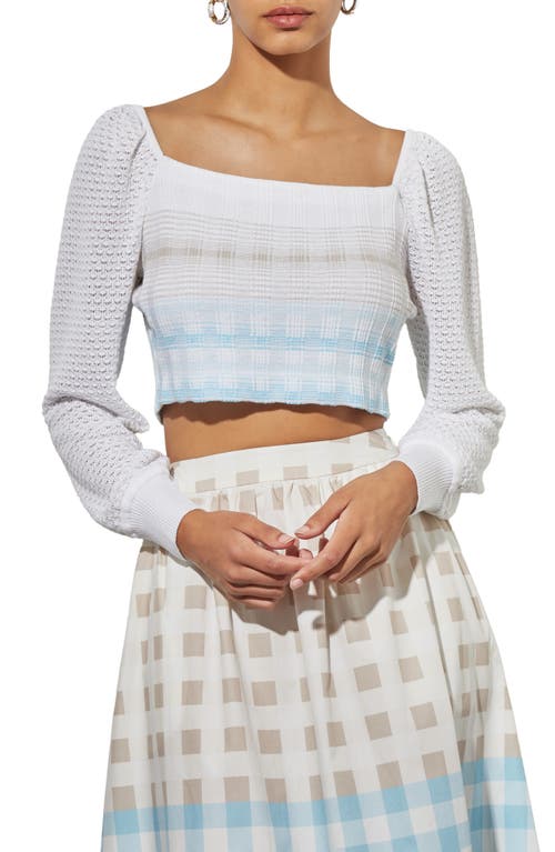 Ming Wang Square Neck Crop Sweater In D Blue/hz/lm