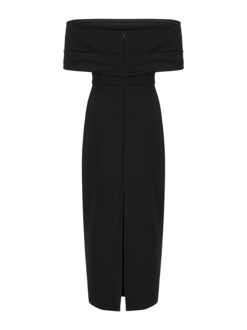Shop Nocturne Off-the-shoulder Midi Dress In Black