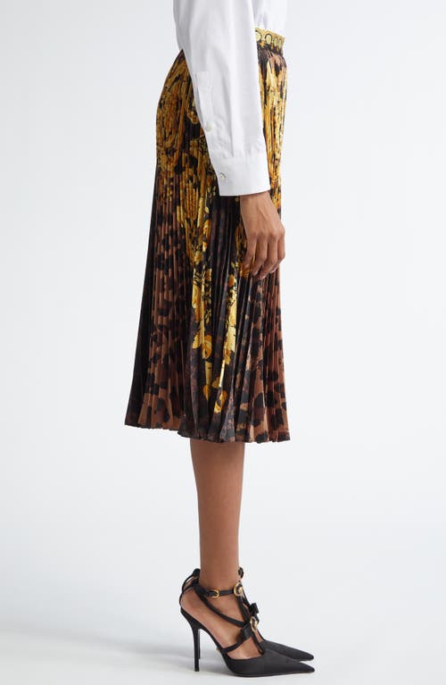 Shop Versace Wild Barocco Pleated Satin Skirt In Chestnut Gold