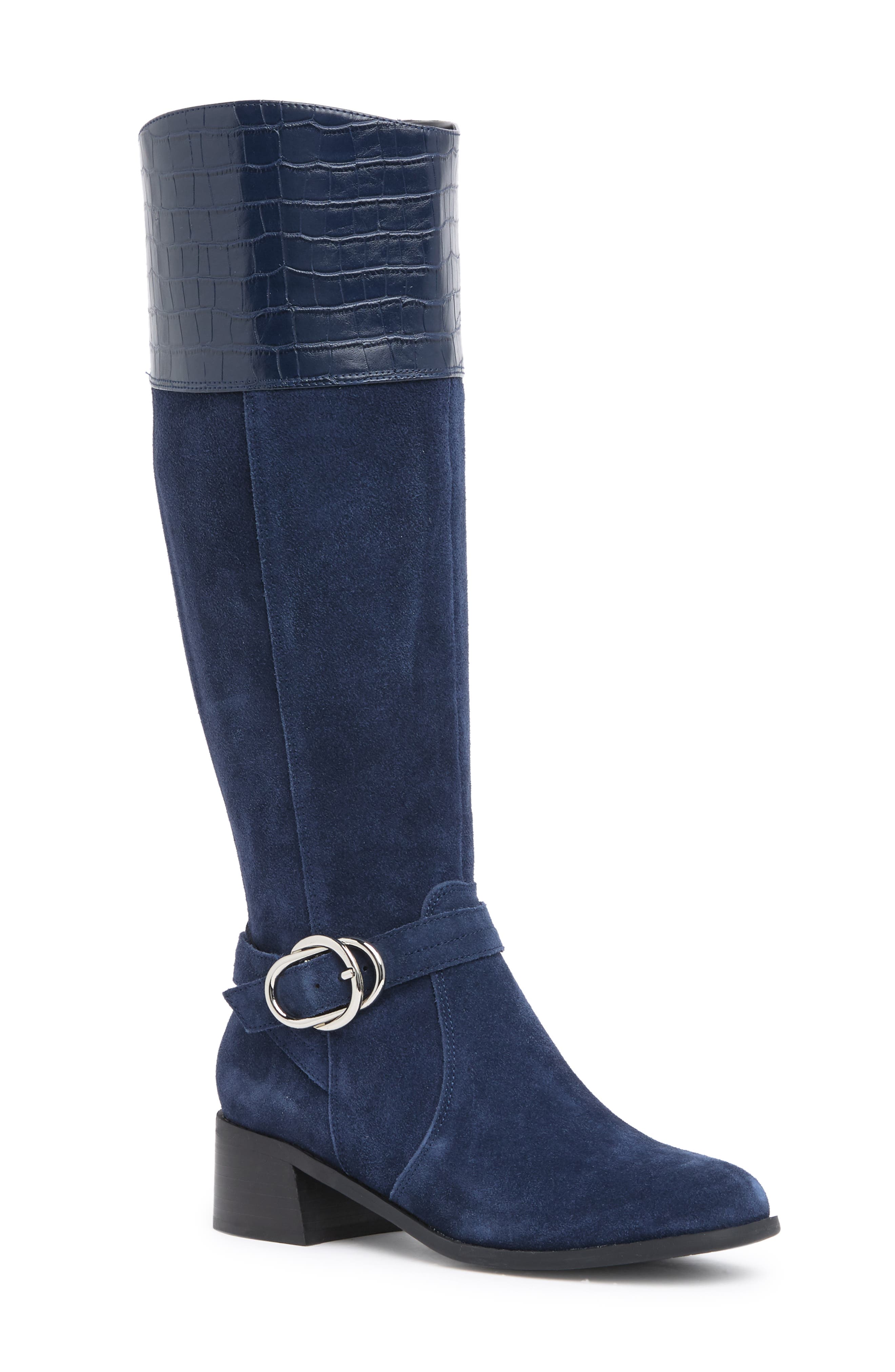 blue suede riding boots