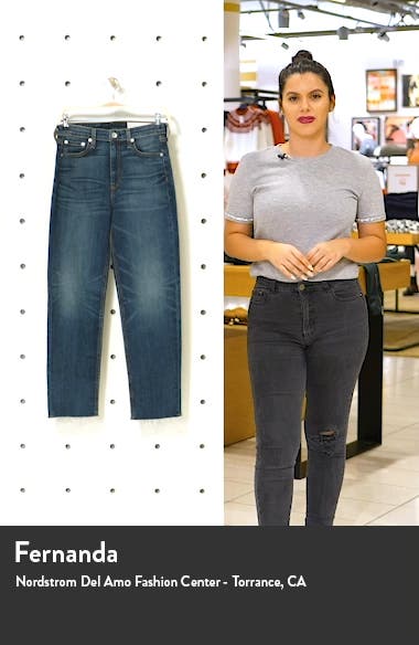 high waist raw hem straight leg jeans