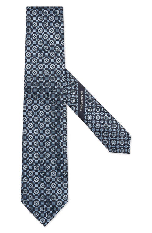 ZEGNA TIES 5 Pieghe Geometric Pattern Silk Tie in Blue 