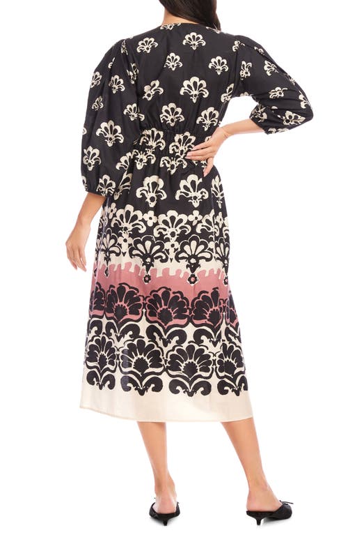 Fifteen Twenty Lizbeth Shirred Waist Midi Dress In Black In Print