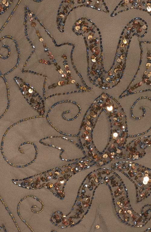 Pisarro Nights Embellished Three Quarter Sleeve Gown In Mocha