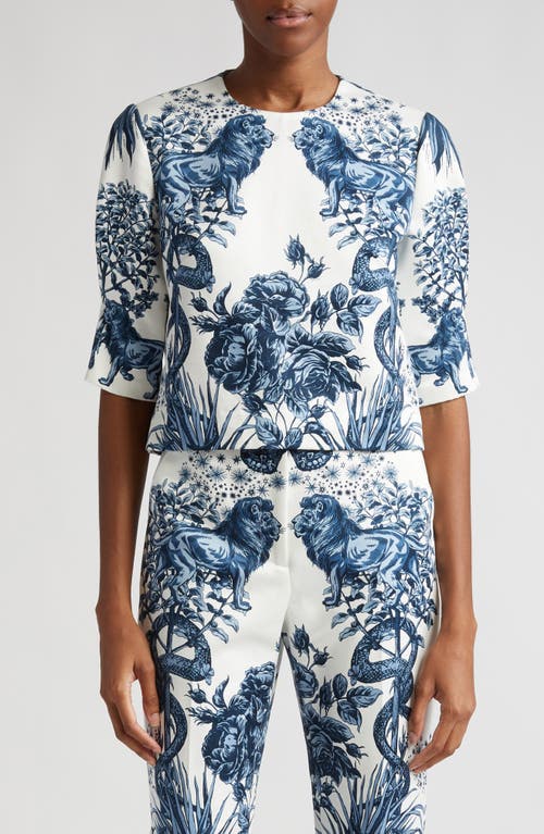 Lela Rose Iris Mixed Floral Print Cotton Top Ocean at Nordstrom,