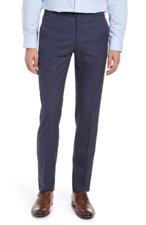 Parker Flat Front Check Wool Pants in Blue