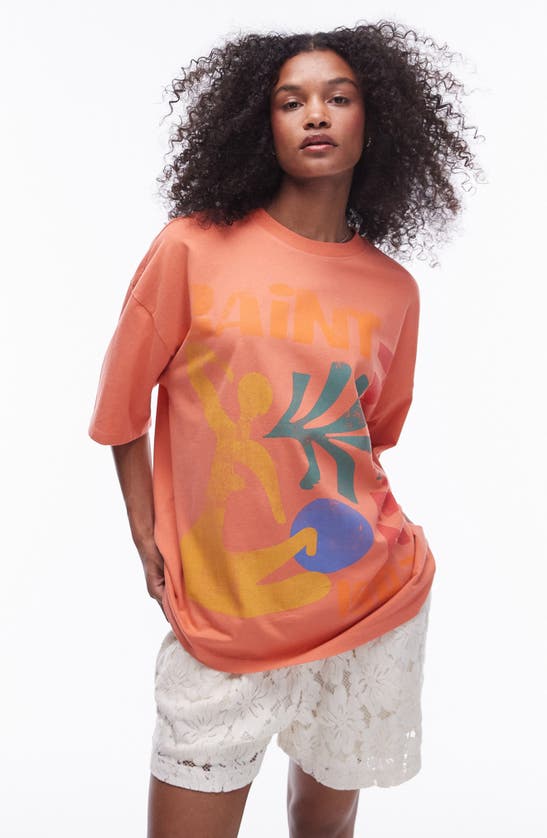 Shop Topshop Saint Tropez Oversize Graphic T-shirt In Orange