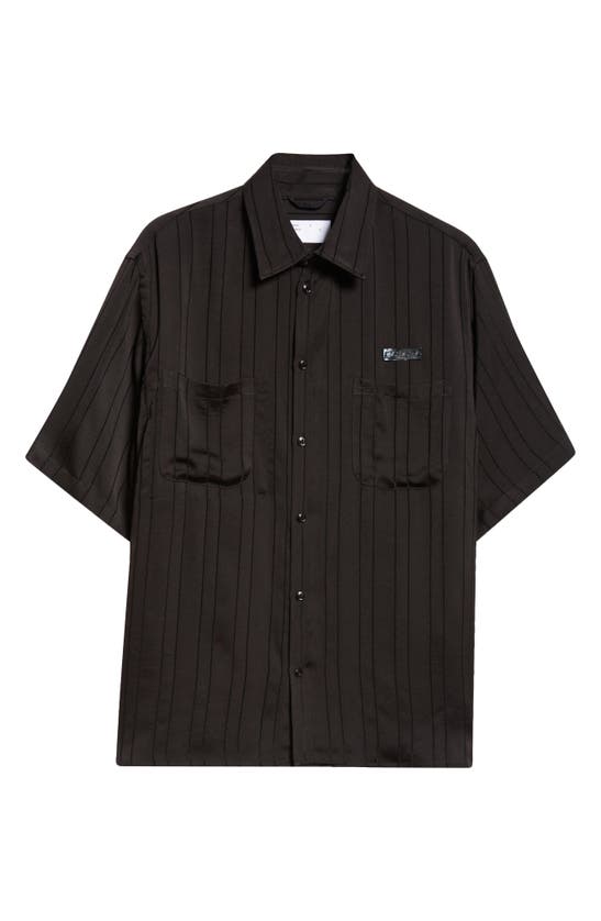 Shop 4sdesigns Stripe Short Sleeve Button-up Utility Shirt In Black