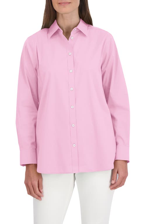 Oversize Cotton Blend Button-Up Shirt in Bubblegum