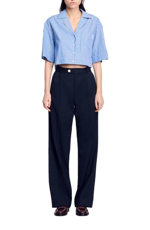 Shop Sandro Wool Trousers In Navy Blue