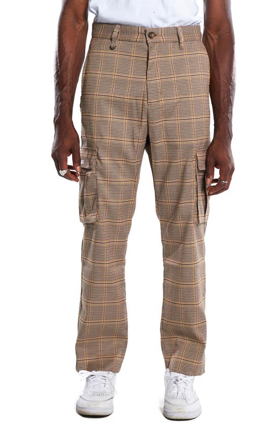 Pleasures Origins Check-pattern Cargo Trousers In Brown